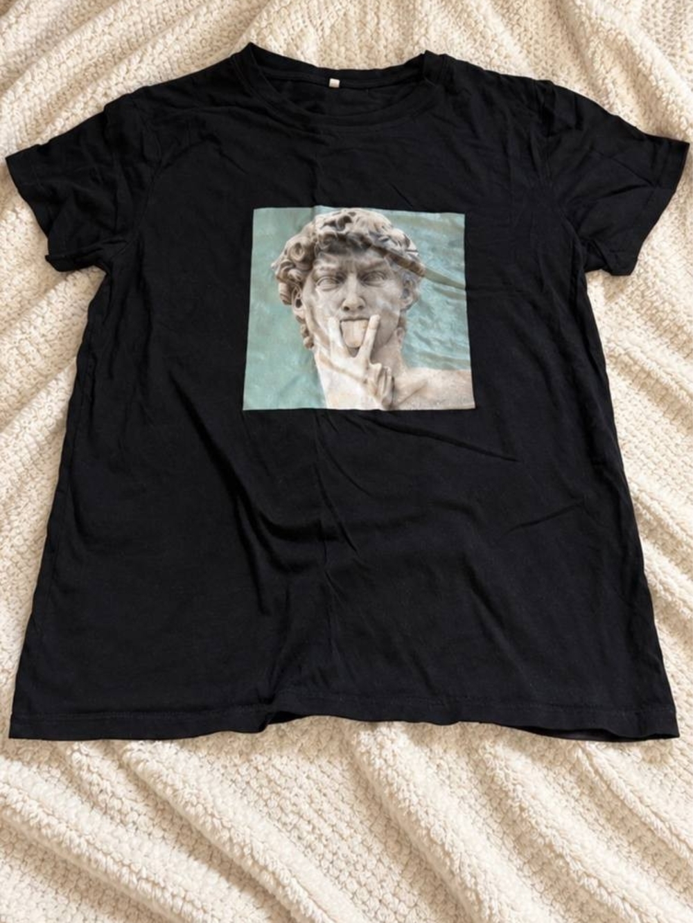 Fun & Cool Black Tee with Statue Graphic